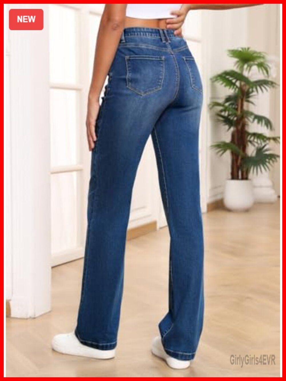 Wide Leg Jeans High Waisted Tummy Control Stretchy Straight Leg Elastic Waist - Picture 2 of 7